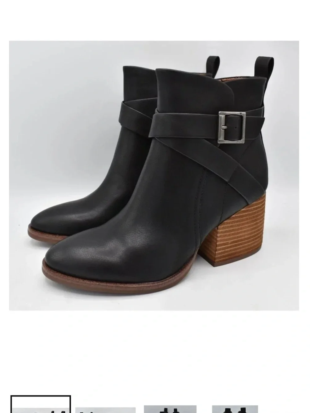 Kork-Ease Black Leather Buckle Strap Block Heel Ankle Boot